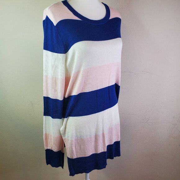 Maison Jules Juniors Blue Blush Colorblock Stripe Sweater L - Picture 1 of 10